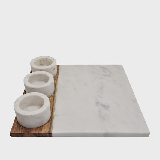 kinsley serving board with dip bowls 30 x 30 x 5.5 cm