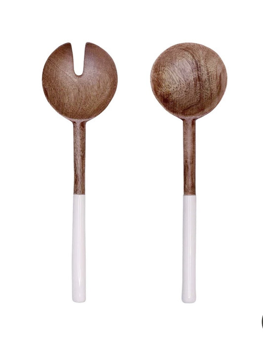 Serengeti white and wood salad server