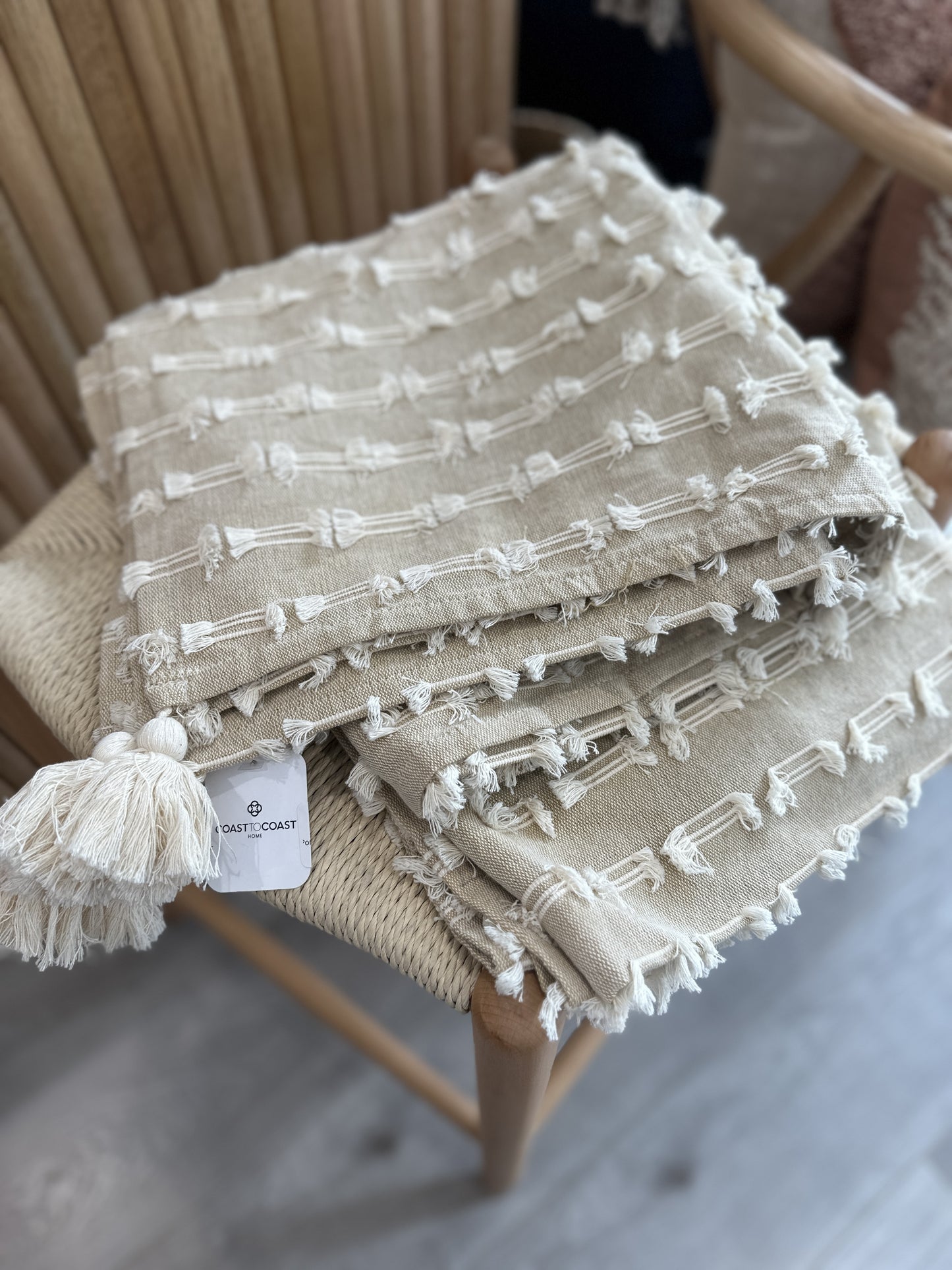Portsea Cotton Throw Rug Natural and White