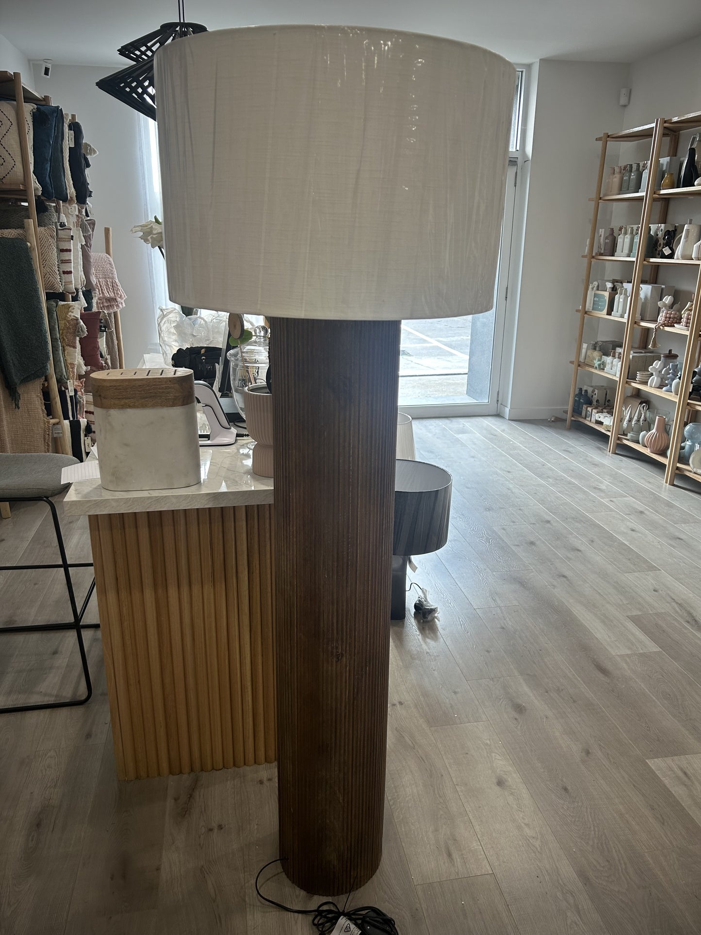 annikki wood & marble floor lamp - natural