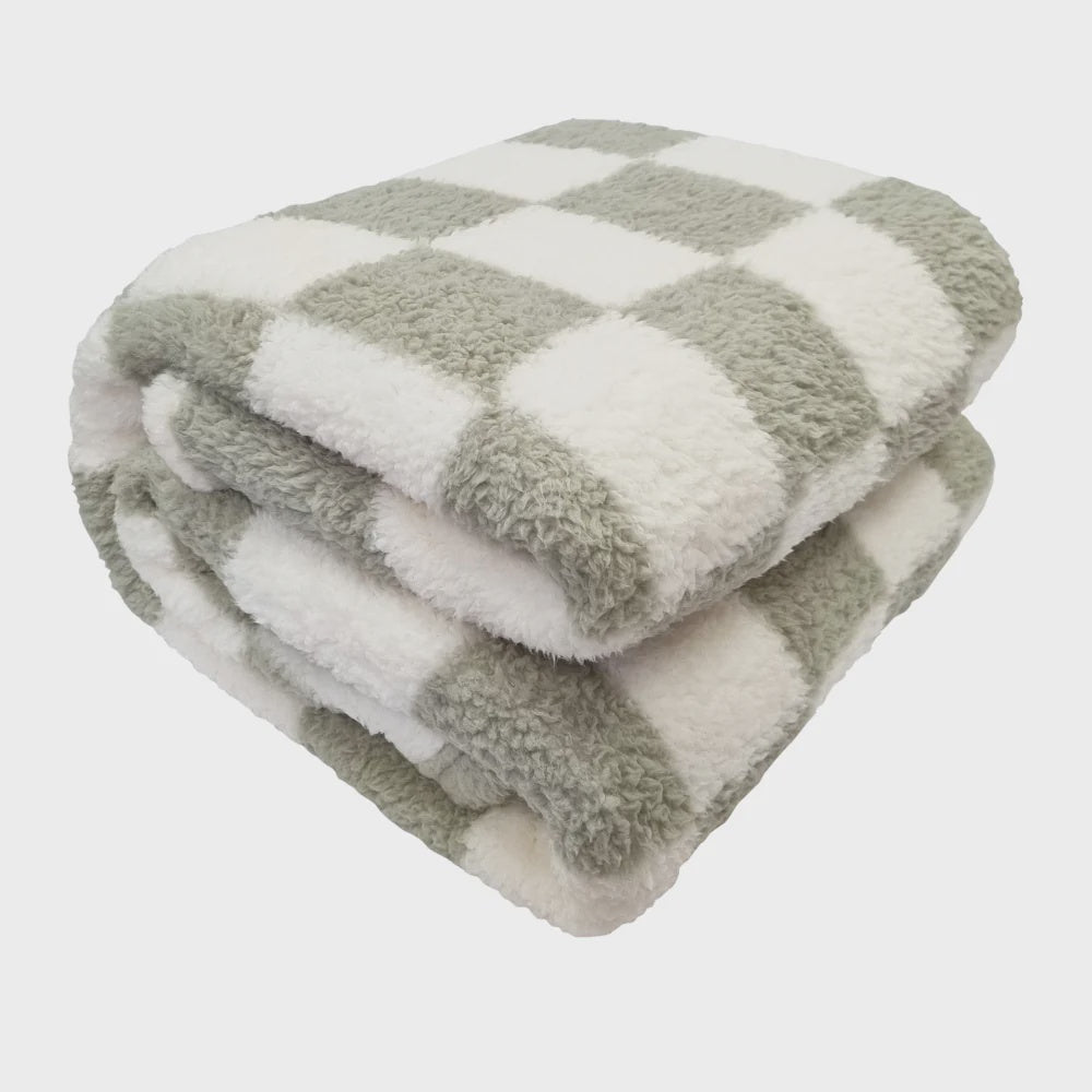 printed sherpa throw checkered green mist