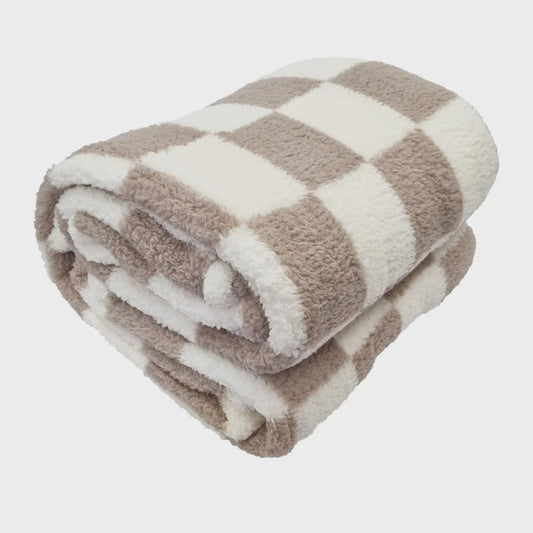 printed sherpa throw checkered natural