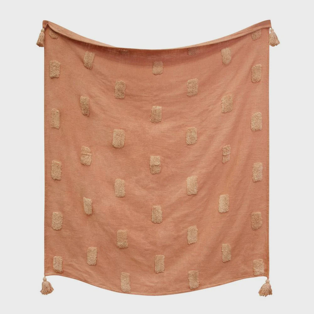 quinn textured throw 130 x 160 cm clay pink & soft pink