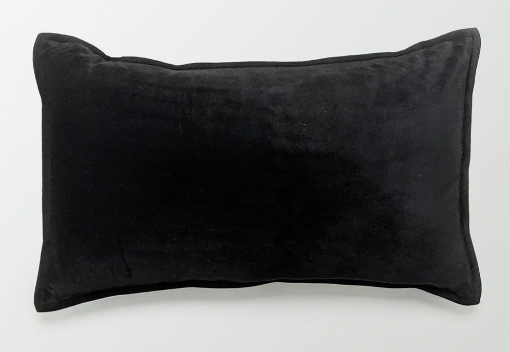 Luna Velvet and Linen Cushion Black Rectangle