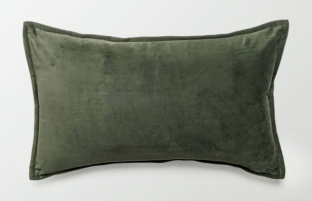 Luna Velvet and Linen Cushion Olive Green Rectangle