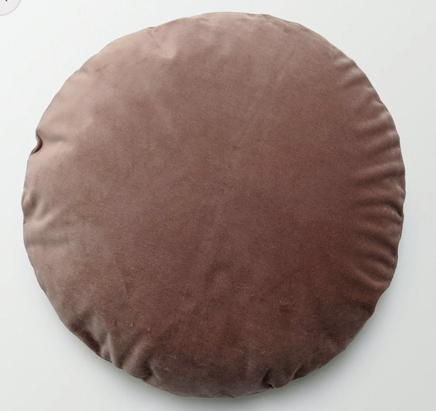 Luna Velvet and Linen Cushion Round Dusty Pink