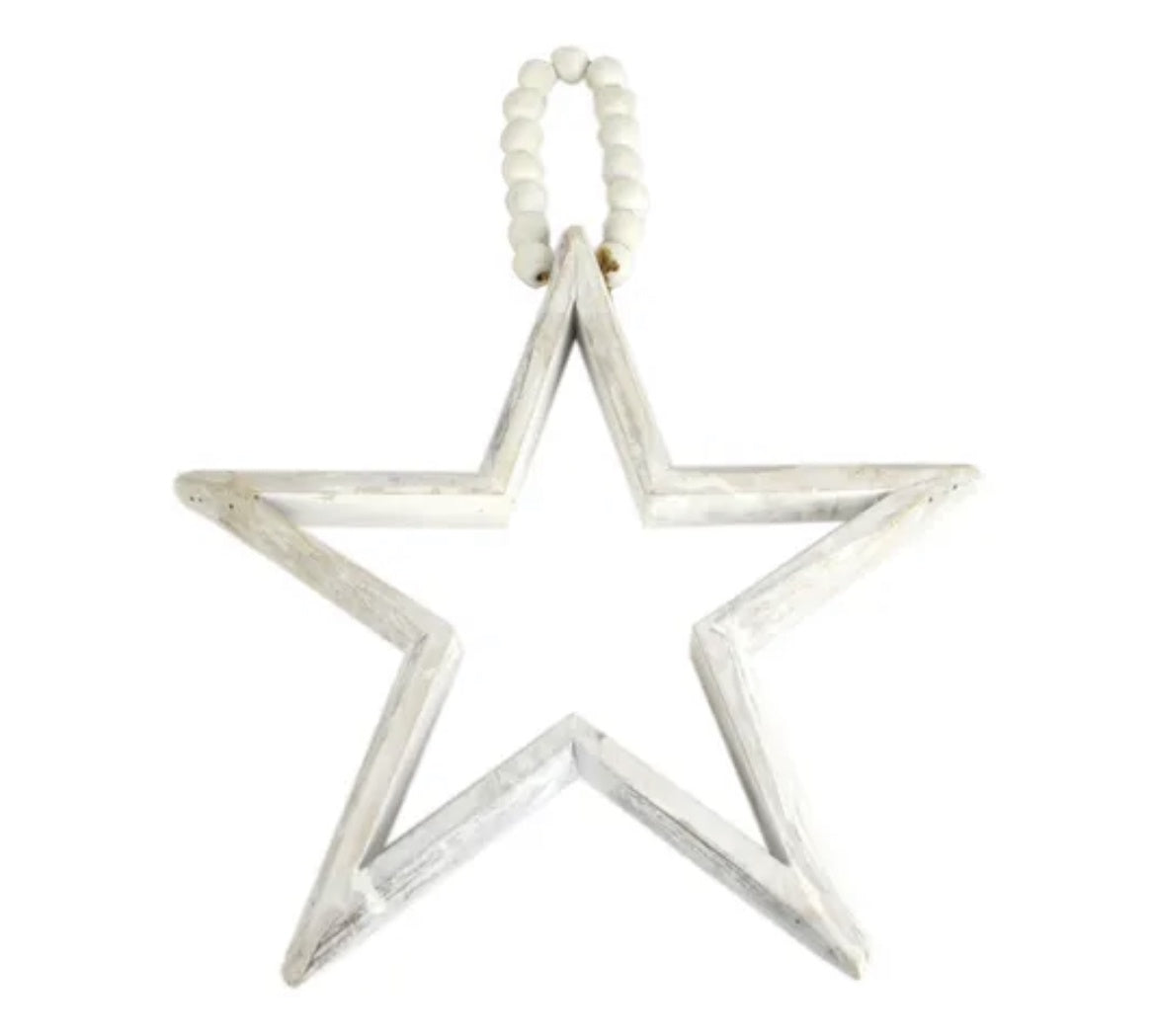 Wood Hanging star with Beads Large