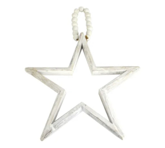 Wood Hanging star with Beads Small