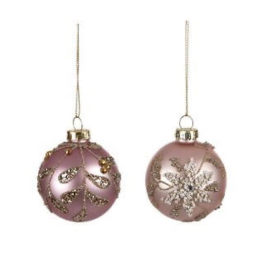 Glass Bauble Matte Pink small. Assorted