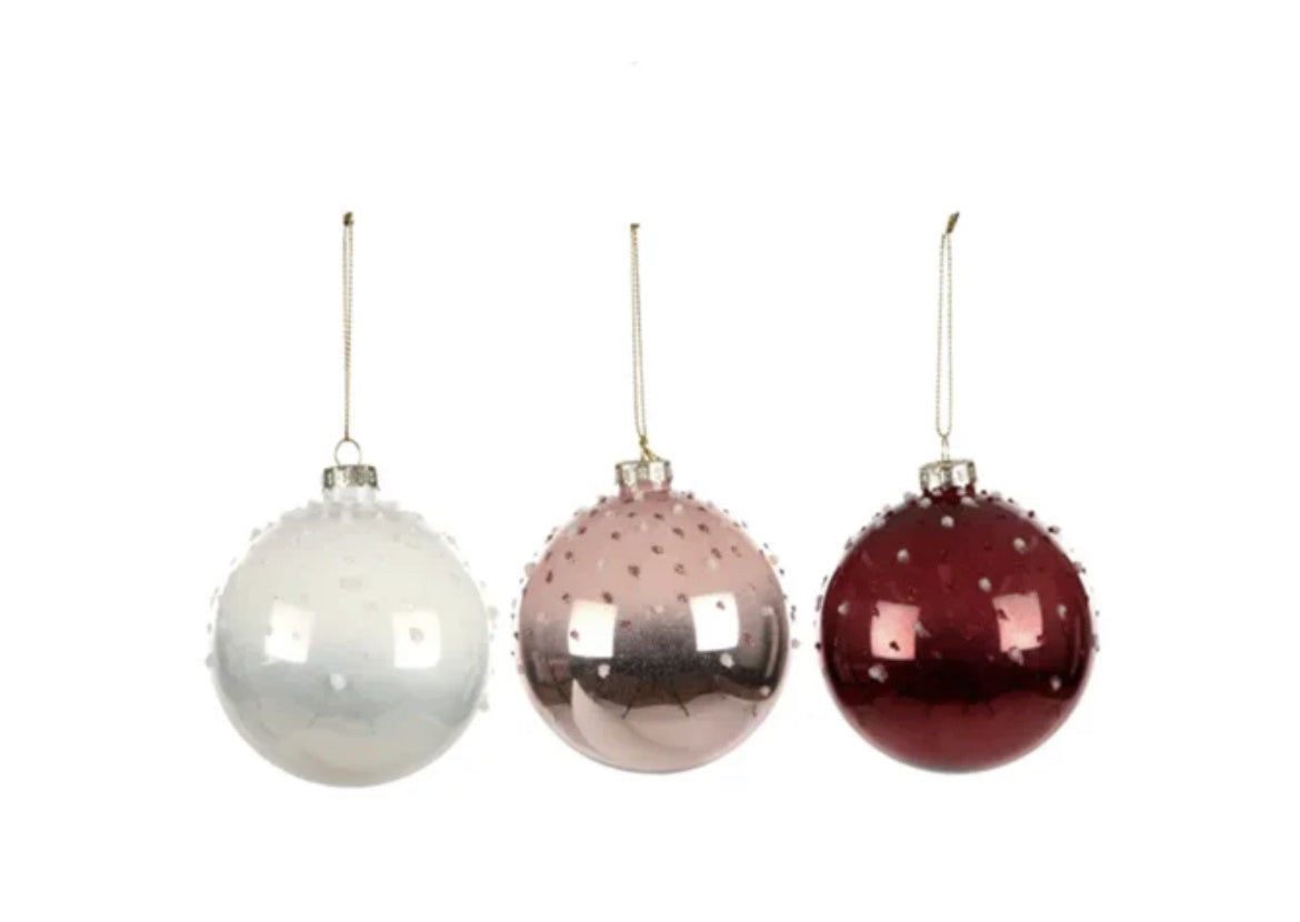 Glass Bauble Large White / Red / Pink