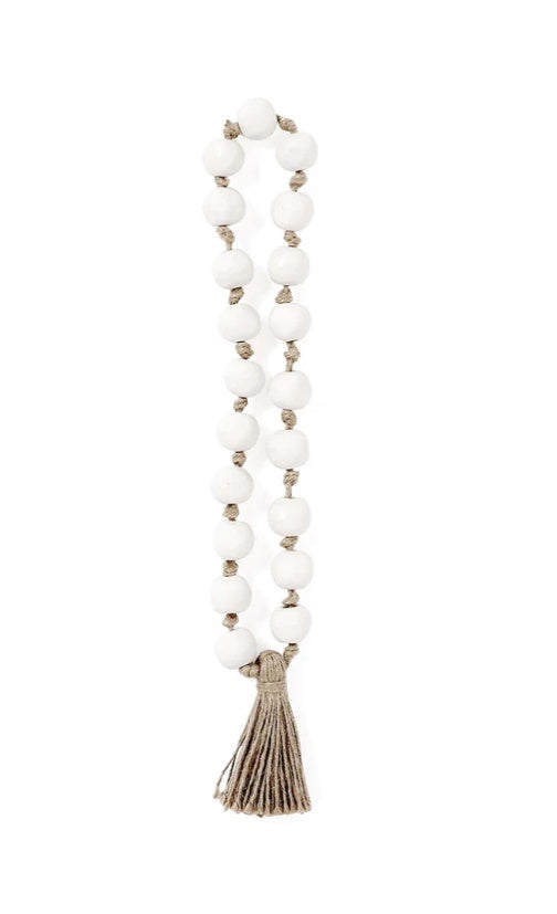 Ceramic Bead strand with Jute tassel white