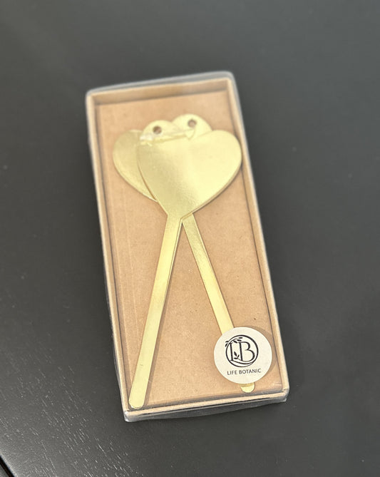 Heart Gold metal plant labels garden stakes pack of 3